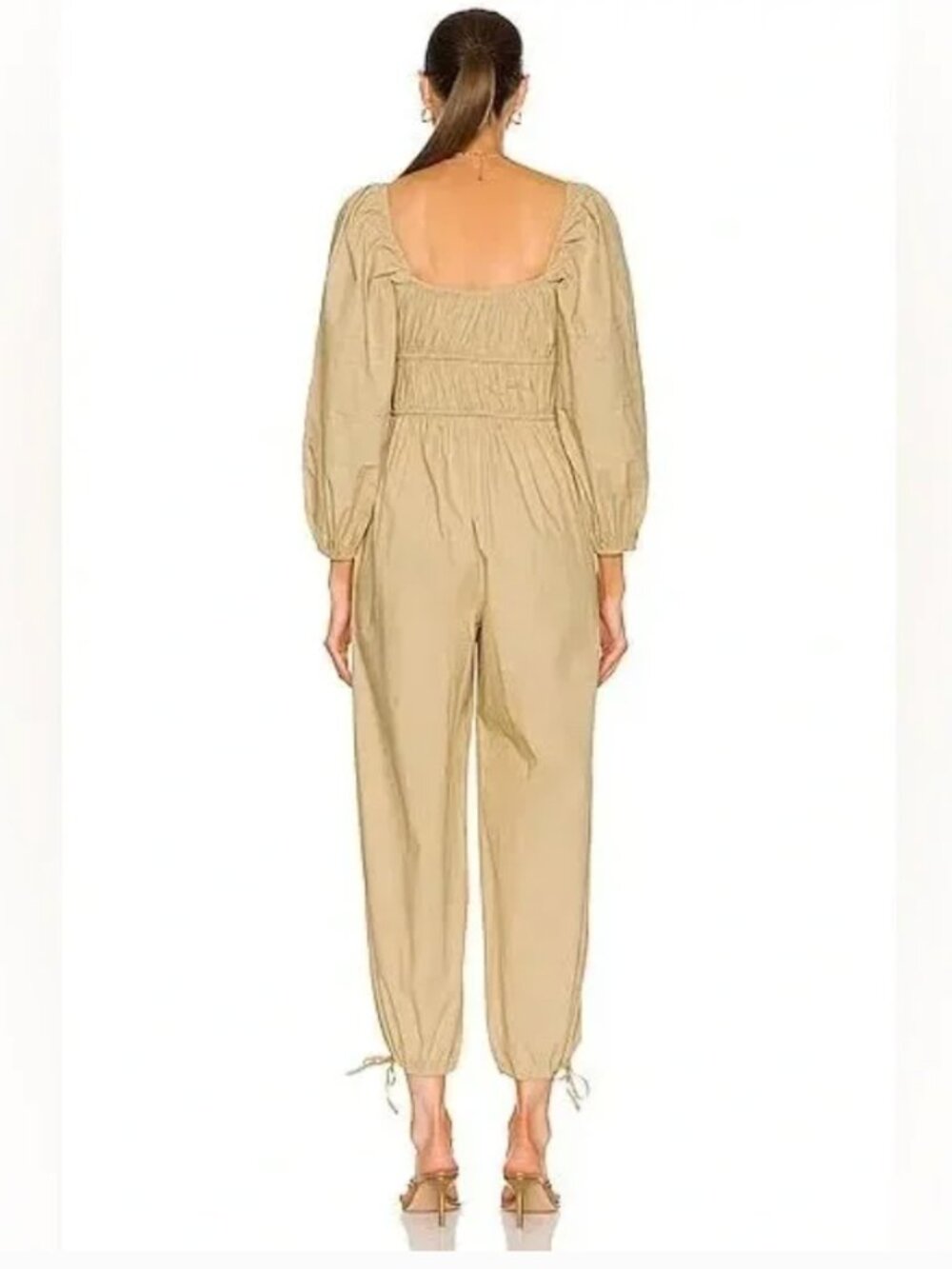 ULLA JOHNSON Amalie Jumpsuit Beige Khaki Cotton Poplin Tan, Size 8 - Picture 2 of 13